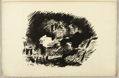 Onder de Lamp ("Eens op een middernacht somber..."), uit De Raaf (Le Corbeau) door Édouard Manet