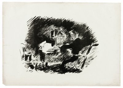 Onder de lamp ("Er was eens een sombere middernacht..."), uit De raaf (Le Corbeau) door Édouard Manet