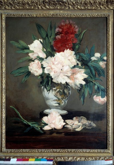 Vaas met pioenen op tafel door Édouard Manet