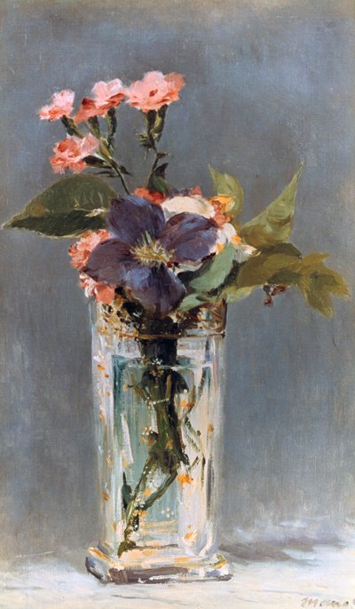 Viooltjes en clematis in een kristallen vaas, 1882 door Édouard Manet