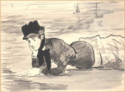 Vrouw liggend op het strand. Annabel Lee door Édouard Manet