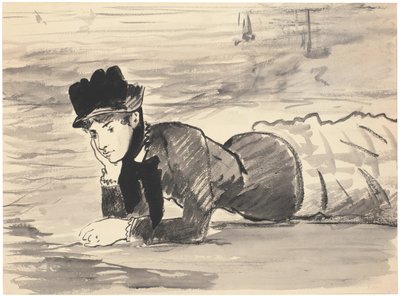 Vrouw liggend op het strand. Annabel Lee door Édouard Manet