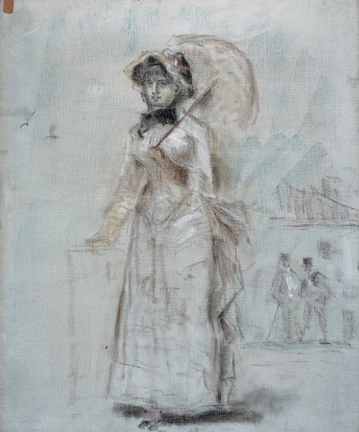 Vrouw loopt met een open paraplu, 1880 door Édouard Manet