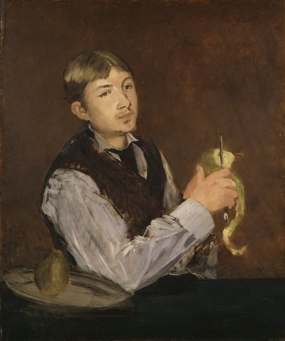 Jonge jongen die een peer schilt, c.1867 door Édouard Manet