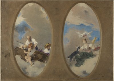 Schets voor het stadhuis van Suresnes: Allegorie van Wijn - Chevrière aux colombes (plafonds) door Edouard Michel Lancon