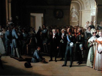 Tsaar Alexander I (1777-1825) bezoekt het Parijs Hotel de La Monnaie op 25 mei 1814 door Edouard Pingret