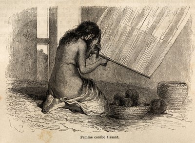 Een Indiase Conibo uit Peru aan het weven door Edouard Riou