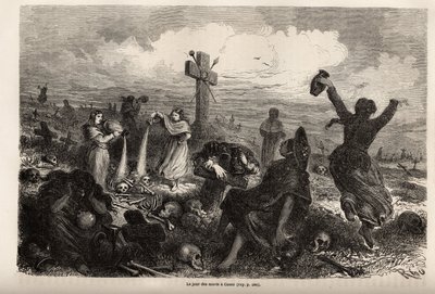 Viering van het feest van de doden in Cuzco, tekening door Riou, ter illustratie van Paul Marcoy