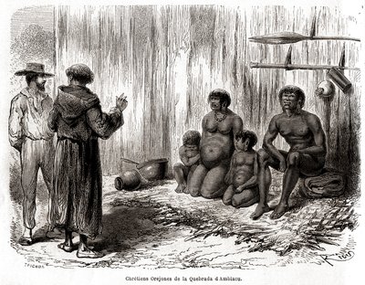 Christelijke evangelisatie van een familie van Yahuas Orejones-indianen in Peru door Edouard Riou