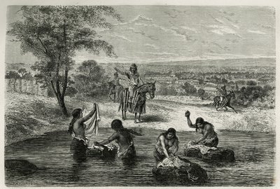 De waterdragers en wasvrouwen van Cartago (Colombia), gravure door Riou, ter illustratie van het verhaal van Amerika Equinoxiale door E.Andre, een missie belast door de Franse regering, gepubliceerd in 