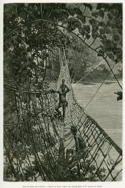 Lianenbrug over de Passa. Gravure door Riou, ter illustratie van het verhaal 