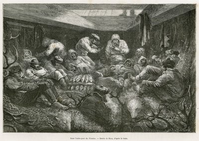 Verdwaald en uitgeput van vermoeidheid, wordt de bemanning van de expeditie opgevangen door het Russische vissersschip, de Nicholas, en eindigt de reis in de ruimen van het schip, gestapeld tussen de vislading en jachttrofeeën (hertengewei, ijsbeerhuid). G door Edouard Riou