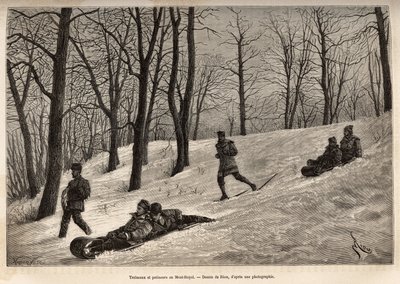 Sleeën en schaatsers op het plateau van Mont-Royal, nabij Montreal, gravure naar een tekening van Riou, ter illustratie van de excursie naar Canada en de Riviere Rouge du nord, door H. De Lamotte, 1873, gepubliceerd in 