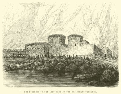 Modderfort aan de linkeroever van de Huilcamayo-Urubamba door Edouard Riou