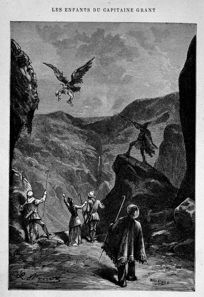 Oh, kijk... de... de... de... Robert! in "De Kinderen van Kapitein Grant" door Jules Verne door Edouard Riou