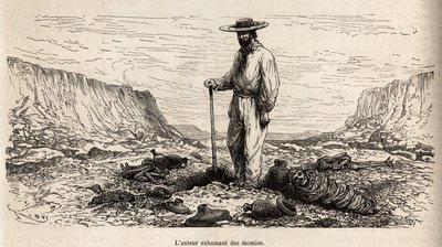 Paul Marcoy graaft Inca-mummies op (Laag Peru), gravure door E.Riou ter illustratie van de reis in de bergen, de vallei van Huarancalqui en de regio