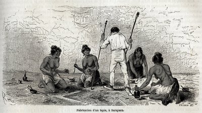 Paul Marcoy leerde een tapijt maken met de weduwen van Sarayacu (Peru) door Edouard Riou