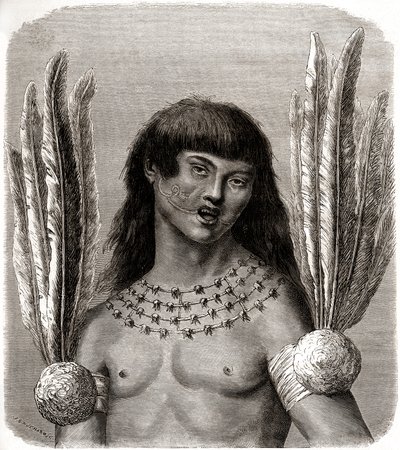 Portret van een Ticuna Indiaan uit Peru door Edouard Riou