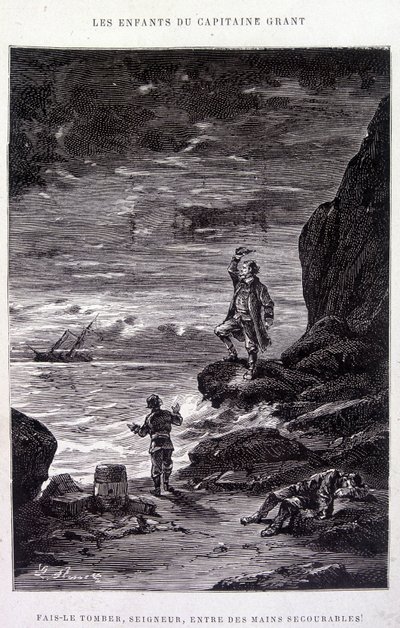 Breng hem neer, Heer, in ontmoedigde handen! in "De Kinderen van Kapitein Grant" door Jules Verne door Edouard Riou