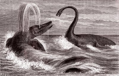 De Ichthyosaurus en de Plesiosaurus door Edouard Riou