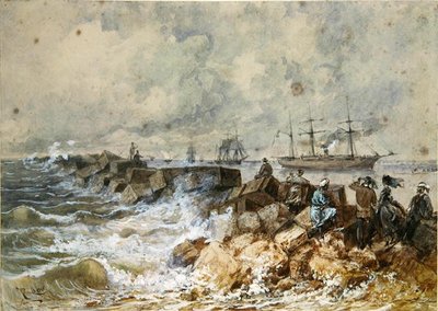 Het Suezkanaal, uit een souveniralbum ter herdenking van de Reis van Keizerin Eugenie (1827-1920) bij de Inhuldiging in 1869 door Edouard Riou