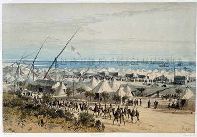 De haven van Ismalia en het kamp van gasten bij de opening van het Suezkanaal - in 