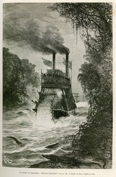 De passage van de Angostura (Colombia), door de stoomboot van de expeditie, tekening door E.Riou, ter illustratie van de reis naar equinoxiaal Amerika (Colombia, Ecuador, Peru), 1875-1876, door Edouard Andre (1833-1894), reiziger belast met een missie door door Edouard Riou