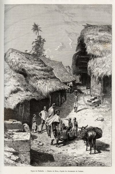 Typen van Pakhala (Ivoorkust). Gravure door Riou, ter illustratie van het verhaal 