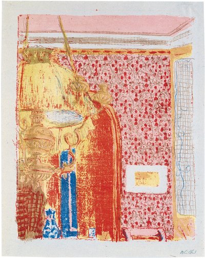 Interieur met roze wandkleden II door Edouard Vuillard