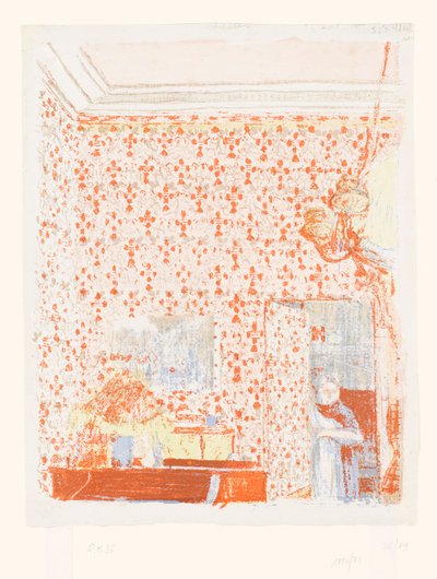Interieur met roze behang I door Edouard Vuillard