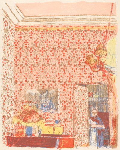 Interieur met roze behang I door Edouard Vuillard