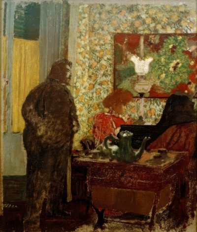 Interieur met Misia Natanson aan de piano (Cipa luisterend naar Misia) door Edouard Vuillard