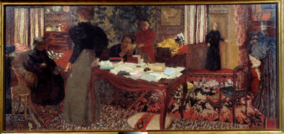 Groot interieur met zes personages door Edouard Vuillard