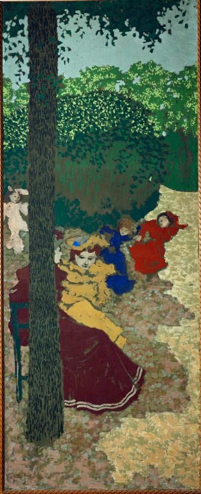 Meisjes aan het spelen;uit Vuillards serie over openbare tuinen (schilderij op doek) door Edouard Vuillard