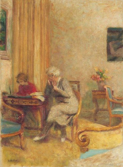Mevrouw Hessel en Lulu in de Kleine Lounge van de Clayes, c.1934-1935 door Edouard Vuillard