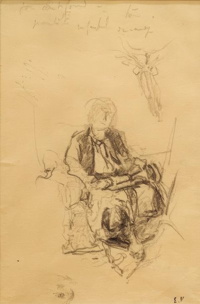 Madame Bénard zittend met getekende studie van haar sjaal door Edouard Vuillard