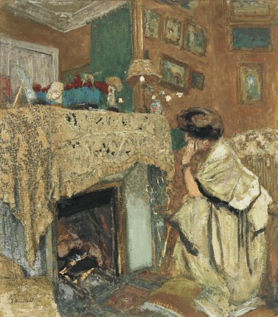 Madame Hessel bij de open haard, 1917-1918 door Edouard Vuillard
