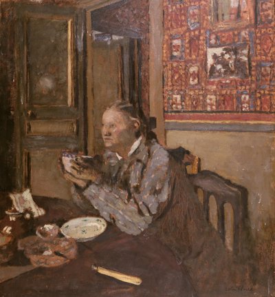 Madame Vuillard met een kom, 1898 door Edouard Vuillard