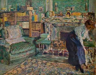 Marguerite Chapin in haar appartement met haar hond, 1910 door Edouard Vuillard