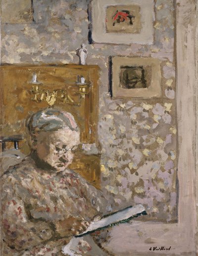 Mme Vuillard met een wandtapijt, c.1910 door Edouard Vuillard