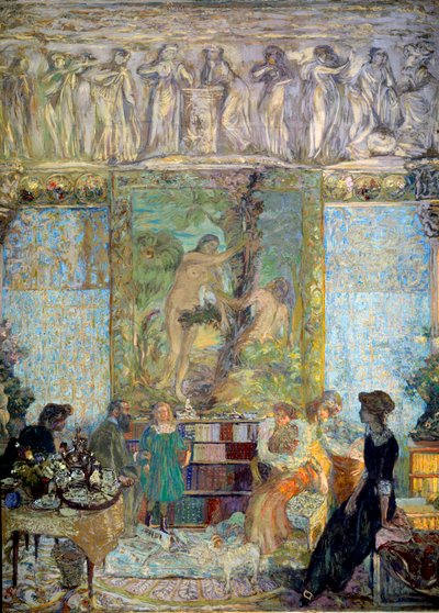 De bibliotheek. Op de voorgrond, Marguerite Caetani, prinses van Bassiano door Edouard Vuillard