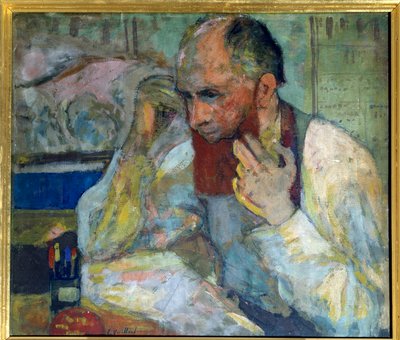 De komiek Aurelien Lugne Poe (Lugne-Poe) (1869-1940) maakt zich op, 20e eeuw Parijs, Comédie des Champs-Élysées (olie op doek) door Edouard Vuillard