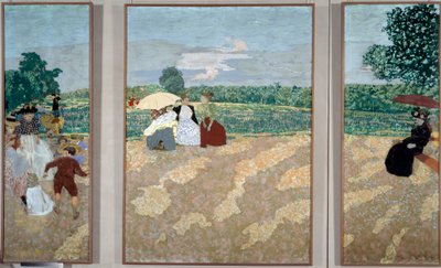 De openbare tuinen: De verpleegsters, Het gesprek en de rode paraplu - Drieluik bestemd voor de decoratie van het herenhuis van Alexandre Natanson door Edouard Vuillard