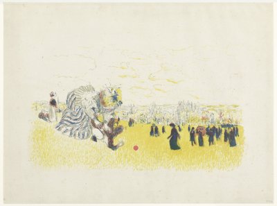 Vrouw en spelend kind in park met wandelaars door Edouard Vuillard