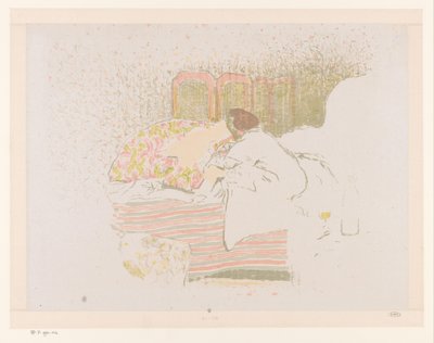 Vrouw met kind op bed door Edouard Vuillard