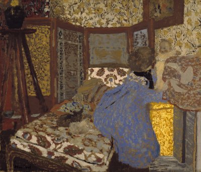 Vrouw in blauw met kind, ca. 1899 (olieverf op karton) door Edouard Vuillard
