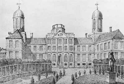 Ziekenhuis in Philadelphia, Verenigde Staten, lithografie door Edouard de Montule uit Voyage to America, Italy, Sicily and Egypt door Edouard de Montule