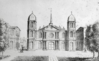 Kerk in New Orleans, Verenigde Staten, lithografie door Edouard de Montule uit Voyage to America, Italy, Sicily and Egypt door Edouard de Montule