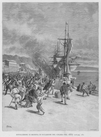 Revolutie van Messina tijdens de cholera van 1837 door Edouardo Matania