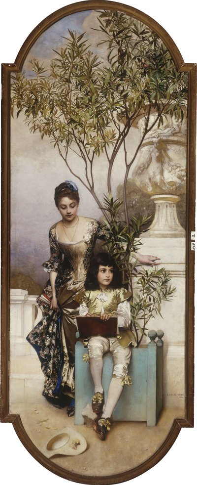 Moeder en kind schetsen in het park, 1886 door Eduard Charlemont